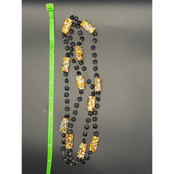 Vintage Glass Ethnic Bead Necklace with Metal Connectors Long - Picture 6 of 6